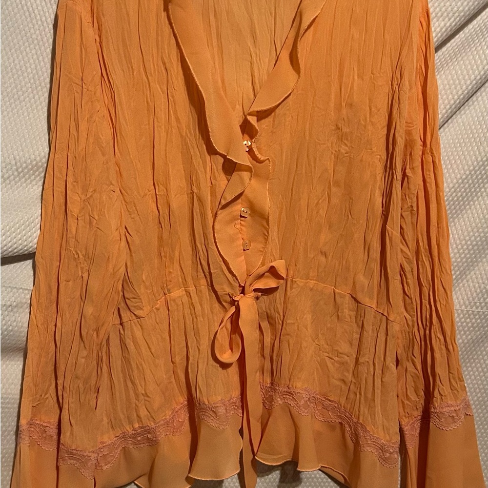 Women's Orange Ruffle Blouse